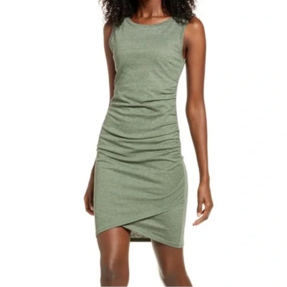 Elegant Sage Green Ruched Sleeveless Dress